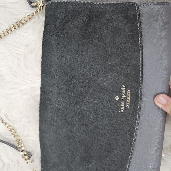 Kate Spade Laurel Way Haircalf Greer Crossbody Shoulder Bag Purse Smoky Gray - Picture 6 of 10